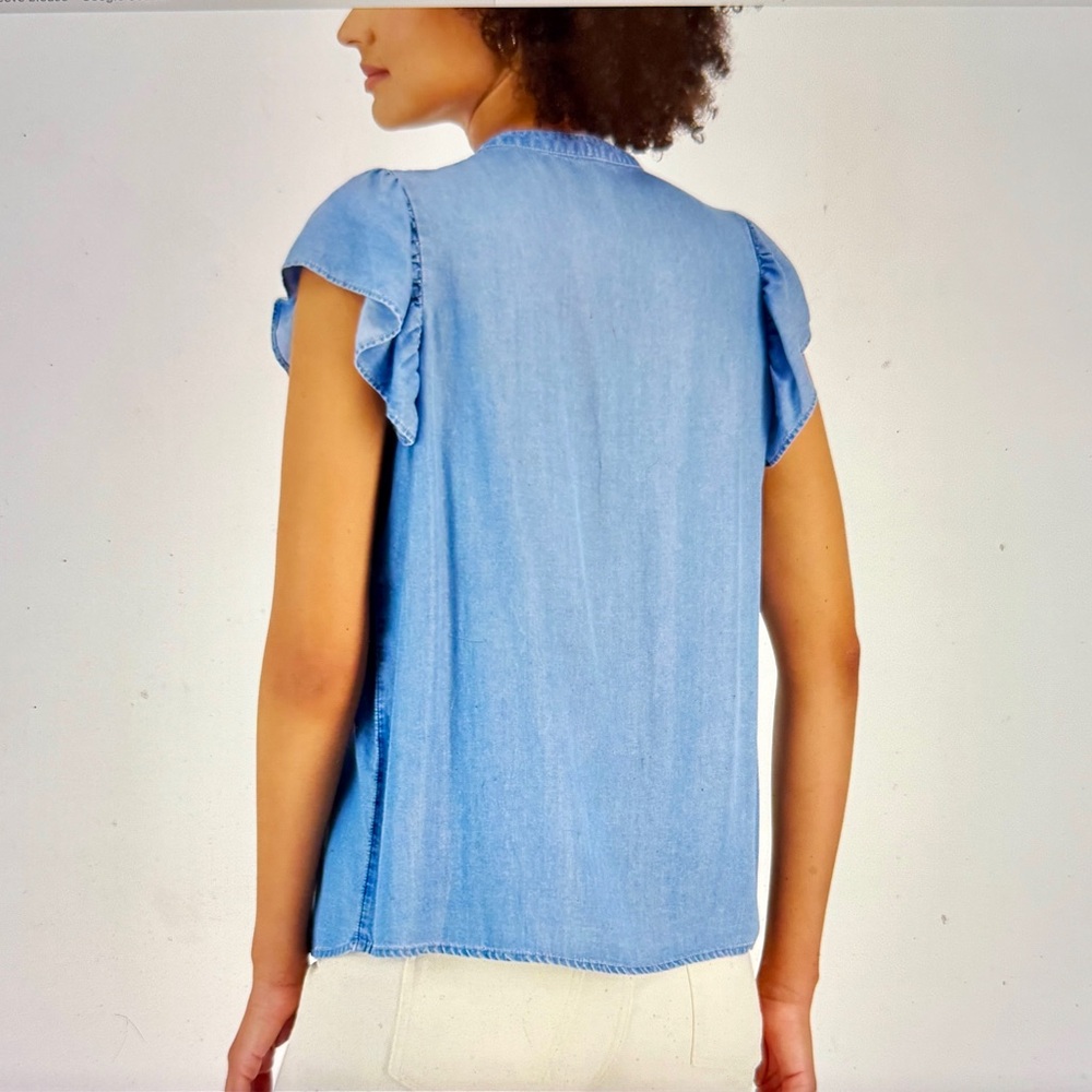 Style & Co Women׳s Blue Chambray Flutter Sleeve Top Size XL NWOT - Picture 4 of 10